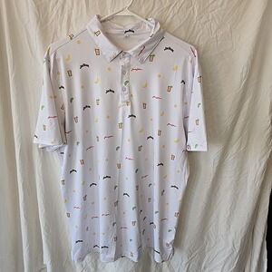 Jim‎ Beam Mens XL White Polo Short Sleeve Shirt  Promo Whiskey Lemon Lime Print